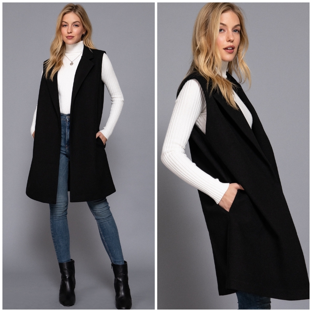 Sophisticated Chic Black Peacoat Vest - Picture 3 of 7